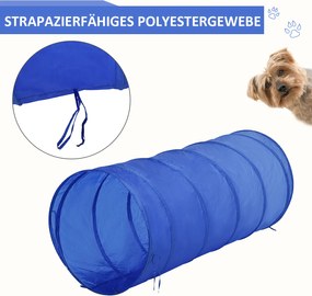 PawHut Tunel Agility i Słupki do Ćwiczeń dla Psów Zestaw Treningowy Sport dla Zwierząt 60x148cm Żółty Niebieski | Aosom PL