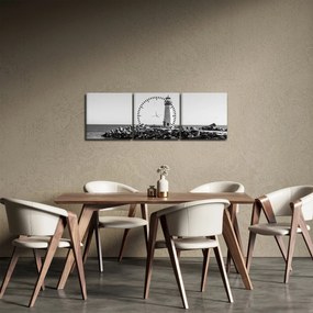 Obraz - Latarnia morska na wybrzeżu, Santa Cruz, Kalifornia (z zegarem) (90x30 cm)