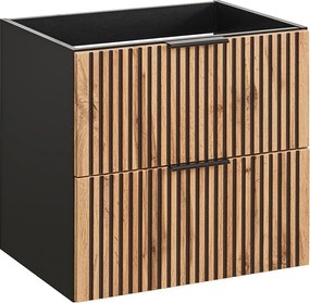 Szafka pod umywalkę wisząca ryflowana - Naturalny jasny i czarny - 60 cm - MADELA
