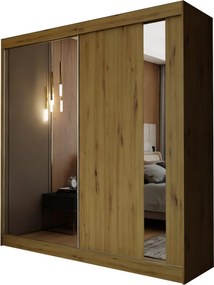 Szafa Przesuwna GRAZIA 200 cm z Lustrem Szafa Dwudrzwiowa Dąb artisan