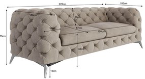 Szarobeżowa aksamitna sofa 225 cm Chelsea – Ropez