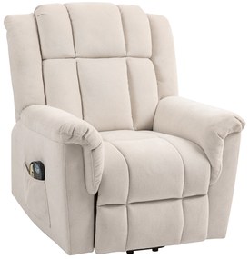 HOMCOM Fotel Powerlift z funkcją masażu i ogrzewania, Fotel wypoczynkowy z podnóżkiem, Boczne kieszenie, Obicie z tkaniny, Beżowy