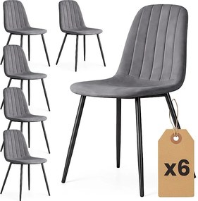 6x Welurowe krzesło tapicerowane pikowane Ciemny Grafit LUMO Czarne nogi