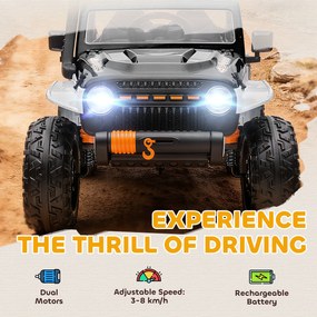 AIYAPLAY Pojazd elektryczny dla dzieci, bateria 12V, z miejscem rodzic-dziecko, zdalnie sterowalny, muzyka, klakson, lampy LED, 3-8 lat, Biały