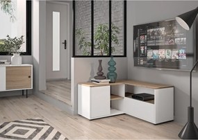 Biała szafka pod TV w dekorze dębu 90x45 cm Angle – TemaHome