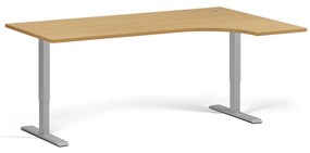 Narożne biurko z regulacją wysokości, 180x120 cm, 2 silniki, L/P, szara podstawa, buk