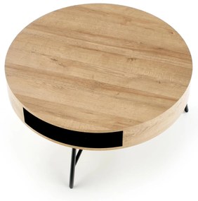 Okrągła ława z półką, dąb złoty/czarna, 80/41 CAMILA ława dąb złoty/czarny