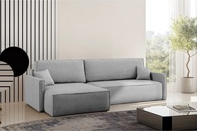 Narożnik z funkcją spania i pojemnikiem w kształcie L Carlos, tkanina Poso, Srebrny, Lewy