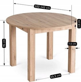 Okrągły stół rozkładany Harry 102-142 cm do małej jadalni, dąb artisan