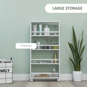HOMCOM Regał wielofunkcyjny na kółkach, wąski, 4 półki, 45x15x91 cm, Biały
