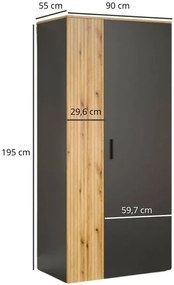 Duża szafa z drążkiem na ubrania grafit + dąb evok Z8-W91