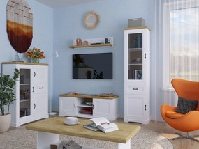 Wysoka klasyczna witryna szklana biały + dąb harbor K8-P23