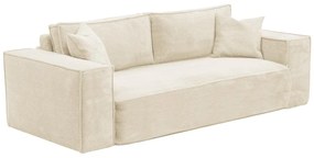 Kanapa 4-osobowa błyskawicznie rozkładana z beżowego sztruksu AMELIA - Miejsca do spania 160 cm - Materac 14 cm z pamięcią kształtu