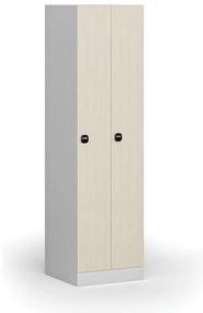 Szafka ubraniowa wąska, 2-drzwiowa, 1850 x 500 x 500 mm, demontaż, zamek RFID, drzwi laminowane, brzoza