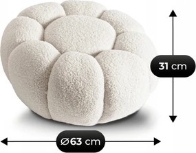 Fotel Wypoczynkowy Obrotowy PETTIT Kremowy z Pufą w Tkaninie Teddy Boucle