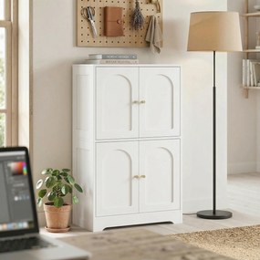 HOMCOM Kredens kuchenny, wysoka szafka z 2 regulowanymi półkami, bufet kuchenny z 4 wygiętymi drzwiami, 60 x 30 x 110 cm, biały | Aosom PL