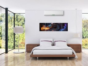 Obraz - Smok plujący płomieniami (170x50 cm)