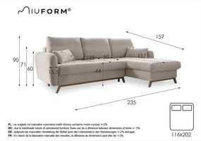 Beżowy narożnik rozkładany Miuform Scandic Lagom, prawostronny