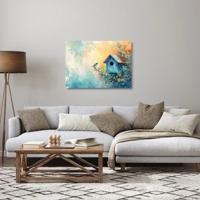 Obraz na szkle - Domek dla ptaków, akwarela (70x50 cm)