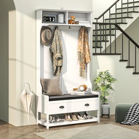 HOMCOM Garderoba z Haczykami, Stojak na Buty, do Przedpokoju, Korytarza, Metal, MDF, Biały+Szary