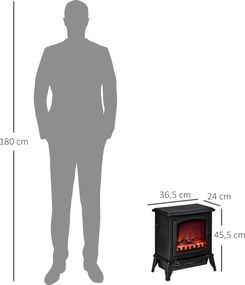 HOMCOM Elektryczny Kominek Wolnostojący, Efekt Płomieni, 2 Tryby Grzewcze 1000W/2000W, Hartowane Szkło, Czarny, 36,5x24x45,5 cm