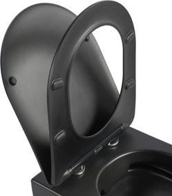 Miska WC wisząca bezkołnierzowa czarna matowa DECOS Black Matt MINI z deską wolnoopadającą typu Slim