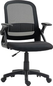 HOMCOM Oddychające Krzesło Biurowe z Siatki, Ergonomiczne Krzesło Obrotowe ze Składanymi Podłokietnikami i Wspierającymi Lędźwie, Czarny | Aosom PL