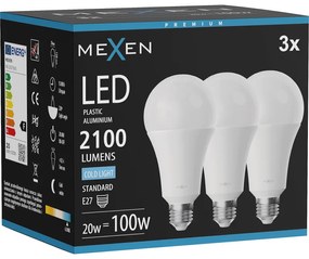 Mexen Nova 3x żarówka LED E27, A70, 20W, Zimna - 6500K, 2100 lm - L100-E27-2065-01x03