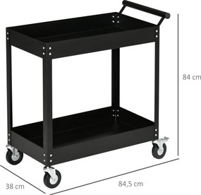 DURHAND Wózek Warsztatowy, 2 Półki, Na Kółkach, Stal, do 150 kg, 84,5 x 38 x 84 cm, Czarny