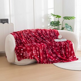 Czerwony świąteczny mikropluszowy koc SNOWFALL Rozmiar: 150 x 200 cm