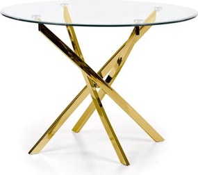 Szklany stół w stylu glamur Raymond na złotych nogach
