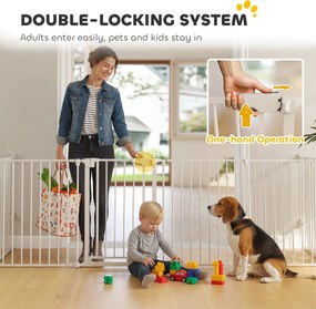 PawHut Ogrodzenie dla zwierząt, 6-panelowa bariera z drzwiami, składana, dla małych i średnich psów, tworzywo sztuczne, stal węglowa, Biały