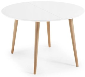 Biały rozkładany stół z białym blatem ø 120 cm Oqui – Kave Home