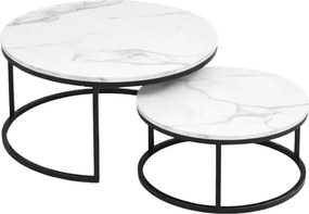 Zestaw 2 okrągłych stolików kawowych MARBLEX, czarny/biały marmur
