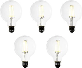 Zestaw 5 żarówek LED E27 G95 z przezroczystym żarnikiem 3,8W 806 lm 3000K