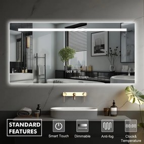 IREDA Lustro łazienkowe  LED z oświetleniem, 90 x 70 cm