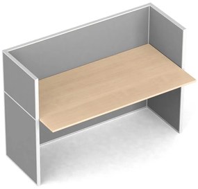 Biurko PRIMO z panelami, tablica, 1 stanowisko, szary/brzoza