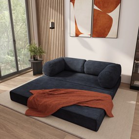 Masseno Sofa piankowa ALVIO z funkcją spania, Kanapa z pianki do salonu, Bezmontażowa, Tkanina sztruksowa – Czarny POSO 135