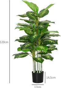 HOMCOM Sztuczna Roślina, Roślina z Plastiku, Doniczka z Cementu, Do Wnętrz i Na Zewnątrz, 120 cm, Zielona