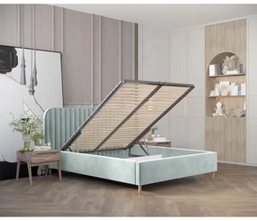 Miętowe tapicerowane łóżko dwuosobowe ze schowkiem i stelażem 160x200 cm Noto – Maison de Rêve