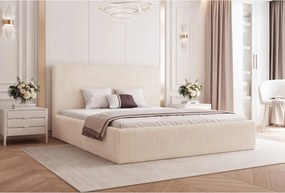 BESILIO Łóżko do sypialni 120x200 Vienna - Łóżko z pojemnikiem, łóżko slim, stelaż listwowy - Tkanina sztuks - Kremowy