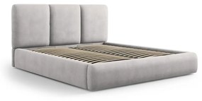 Jasnoszare tapicerowane łóżko dwuosobowe ze schowkiem i stelażem 140x200 cm Brody – Mazzini Beds