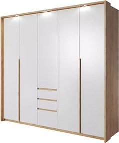 Zestaw sypialniany Gino – łóżko 160x200, komoda i szafa w kolorze biały / dąb craft złoty