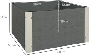 Outsunny Grządka ogrodowa ziołowa, odporna na warunki atmosferyczne, z otwartym dnem, 60 x 60 x 30 cm, ciemnoszara