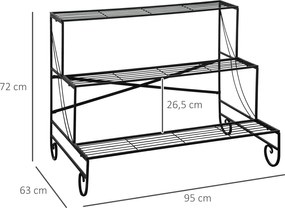 Outsunny Regał na kwiaty 3-poziomy Metalowy stojak na rośliny Do wnętrz i ogrodu Czarny 95x63x72cm | Aosom PL