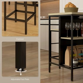 HOMCOM Zestaw barowy z 2 hokerami i stołem barowym odporny na plamy stabilny stalowa rama czarny dąb | Aosom PL