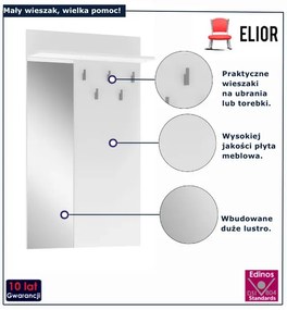 Wieszak minimalistyczny ścienny z lustrem biały H9-G26