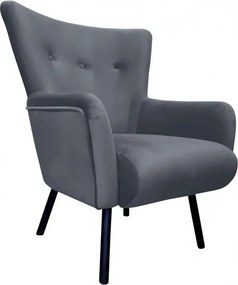 Fotel TULIP tkanina Welur noga metalowa Uszak luksusowy komfort salonu : Kolor nogi - Czarna, Kolor tkaniny - VELVET - BL14