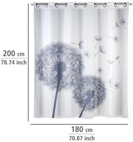 Biała zasłona prysznicowa z warstwą przeciw pleśni Wenko Dandelions, 180x200 cm