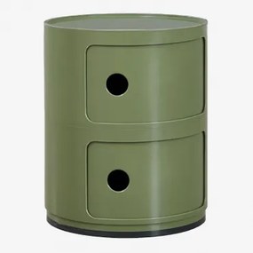 Zestaw 2 Stolików Nocnych Ø30 Cm Z Półkami Babel Intensywny Verde Olive & 2 Szuflady - Sklum